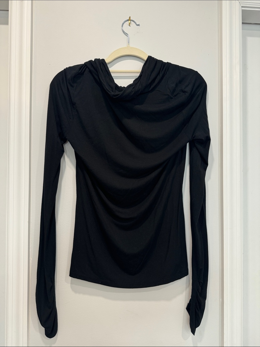 Elie Tahari Black Draped Cowl Long-Sleeve Top - Picture 3 of 5